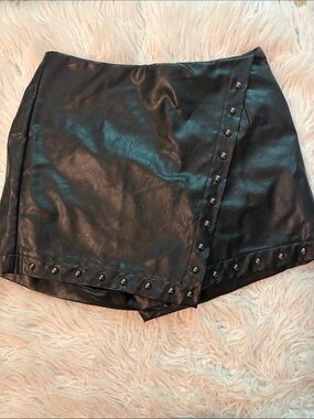 Black Faux Leather Studded Mini Skort - Women